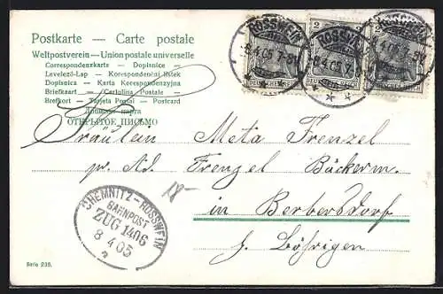 AK Bahnpoststempel Chemnitz-Rosswein, Zug 1406