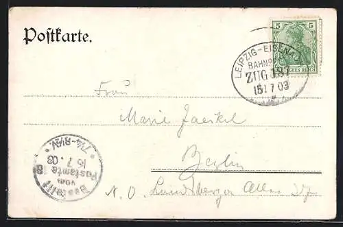 AK Bahnpoststempel Leipzig-Eisenach, Zug 187