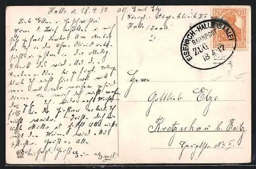 AK Bahnpoststempel Eisenach-Halle /Saale