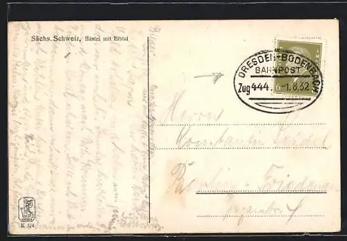 AK Bahnpoststempel Dresden-Bodenbach, Zug 444