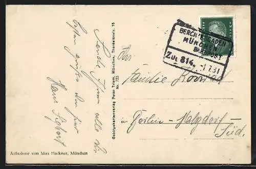 AK Bahnpoststempel Berchtesgaden-München, Zug 814