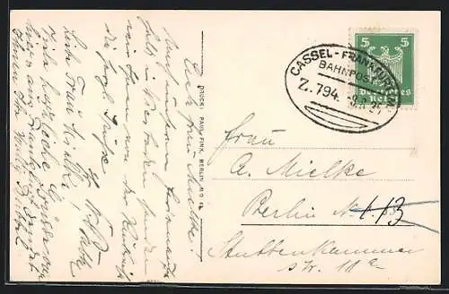 AK Bahnpoststempel Cassel-Frankfurt a. M., Zug 794