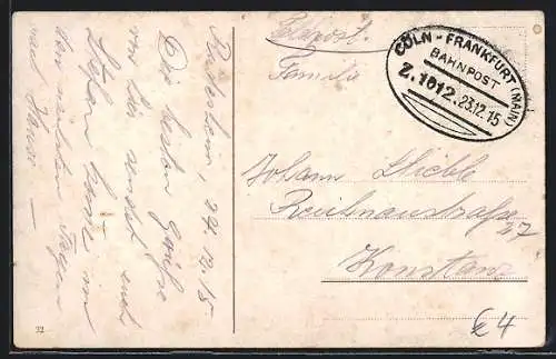 AK Bahnpoststempel Köln-Frankfurt /Main, Zug 1012