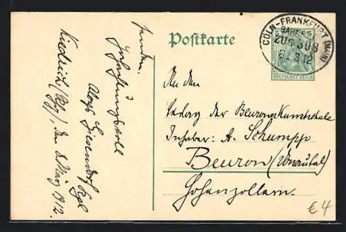 AK Bahnpoststempel Köln-Frankfurt /Main, Zug 308