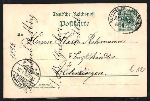 AK Bahnpoststempel Bollweiler-Lautenbach, Zug 228