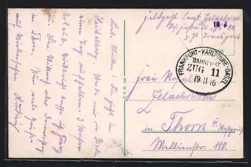 AK Bahnpoststempel Frankfurt-Karlsruhe-Basel, Zug 11