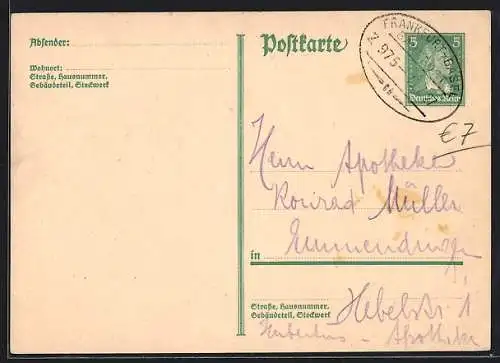 AK Bahnpoststempel Frankfurt-Basel, Zug 975