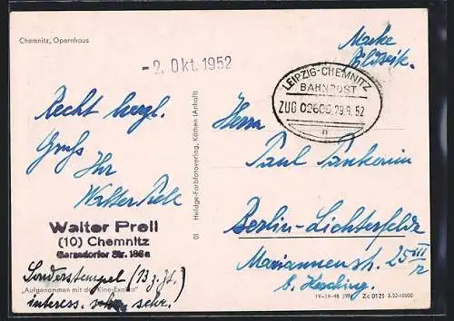 AK Bahnpoststempel Leipzig-Chemnitz, Zug 02605