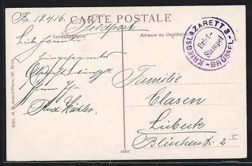 AK Lazarettstempel Kriegslazarett 3, Brüssel