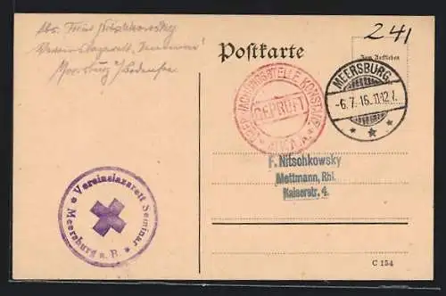 AK Lazarettstempel Vereinslazarett Seminar, Meersburg a. B.