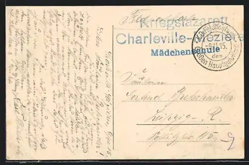 AK Lazarettstempel Kriegslazarett Charleville-Mézière, Mädchenschule
