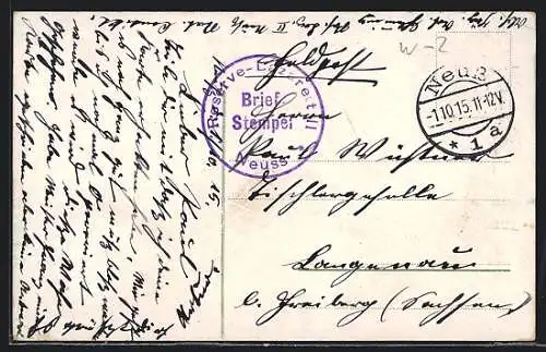 AK Lazarettstempel Reserve-Lazarett II Neuss