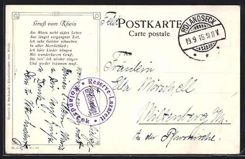 AK Lazarettstempel Reserve-Lazarett Rolandseck