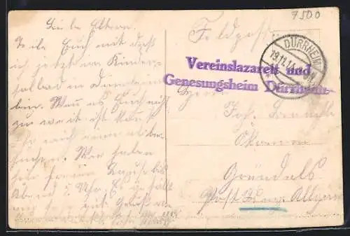 AK Lazarettstempel Vereinslazarett und Genesungsheim Dürrheim