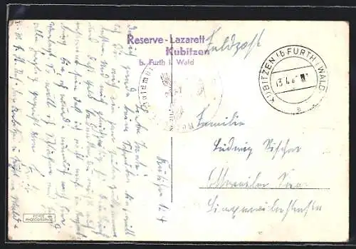 AK Lazarettstempel Reserve-Lazarett Kubitzen b. Furth i. Wald