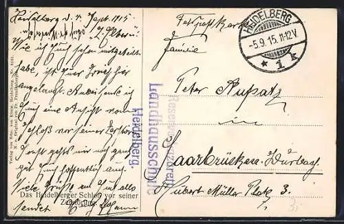 AK Lazarettstempel Reserve-Lazarett Landhausschule Heidelberg