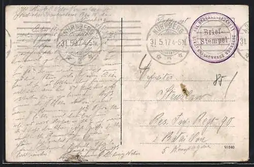 AK Lazarettstempel Kgl. Reserve-Lazarett Städt. Krankenhaus Nürnberg