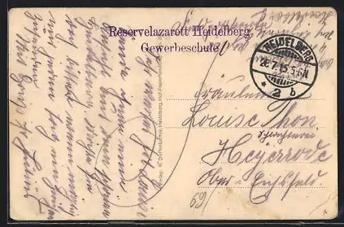 AK Lazarettstempel Reservelazarett Heidelberg Gewerbeschule