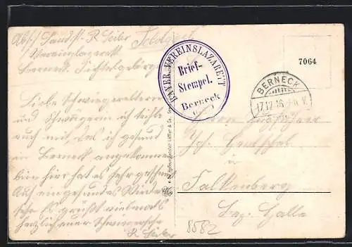 AK Lazarettstempel Bayer. Vereinslazarett Berneck