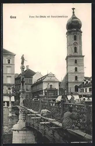 AK Graz, Franz Karl-Brücke mit Franziskanerkirche