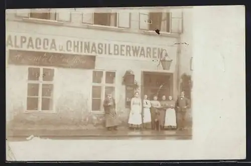 Foto-AK Wien, Alpacca & Silberwaren in der Mollardgasse, um 1900