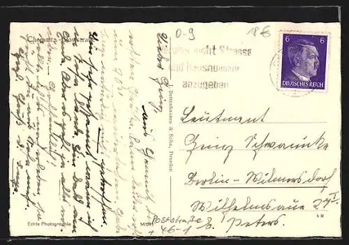 AK Chemnitz, Strassenbahn in der Poststrasse, Geschäfte