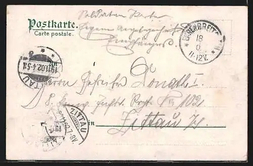 Lithographie Coblenz-Ehrenbreitstein, Teilansicht mit Festung