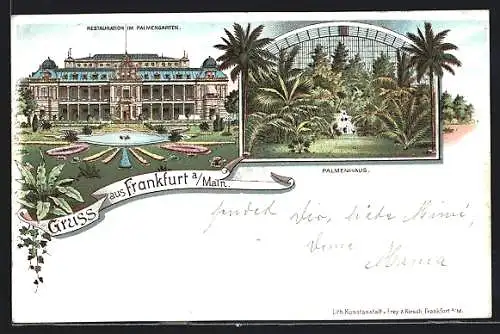 Lithographie Frankfurt-Westend, Restaurant im Palmengarten, Inneres Palmenhaus