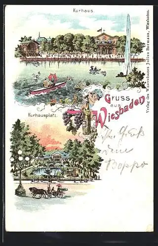 Lithographie Wiesbaden, Kurhaus, Kurhausplatz