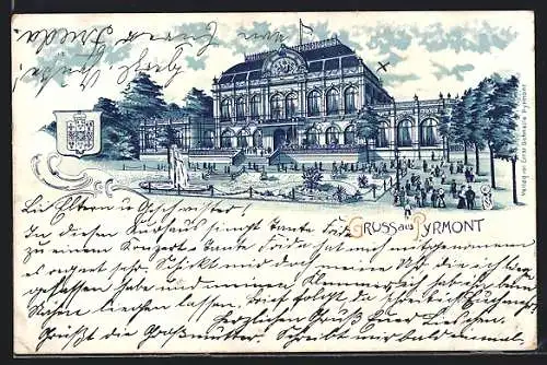 Lithographie Pyrmont, Park vor dem Kurhaus