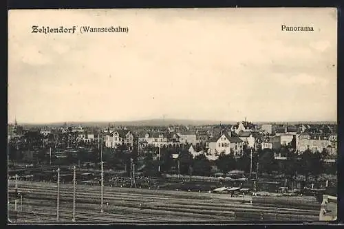 AK Berlin-Zehlendorf, Panorama mit Schienen der Wannseebahn