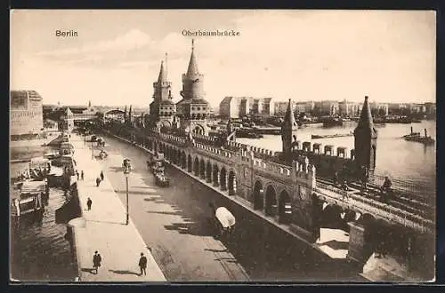 AK Berlin-Friedrichshain, Ortspartie mit Oberbaumbrücke