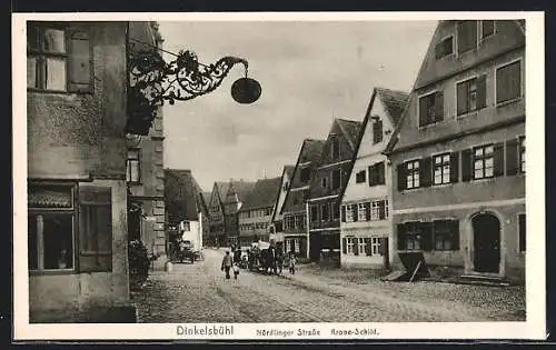 AK Dinkelsbühl, Partie in der Nördlinger Strasse, Krone-Schild