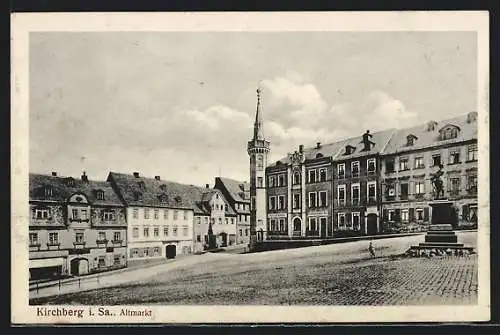 AK Kirchberg i. Sa., Altmarkt mit Kirche