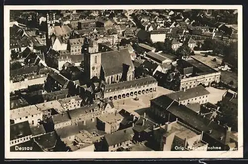 AK Dessau, Teilansicht mit Kirche, Fliegeraufnahme