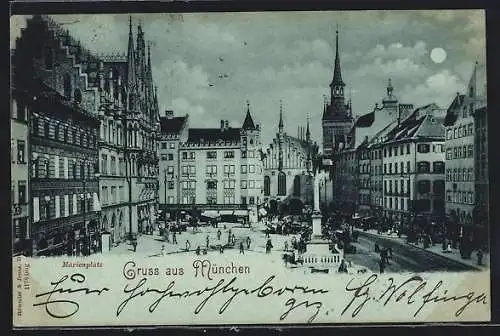 AK München, Marienplatz mit Brunnen