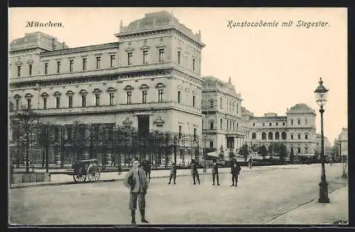 AK München, Kunstakademie mit Siegestor