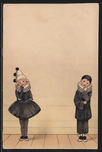 AK Ein Junge und ein Mädchen als Harlekin verkleidet