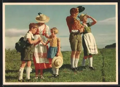 AK Reklame für Indanthrenfarbige Kleidung, Familie beim Ausflug
