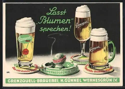 AK Brauerei-Werbung Wernesgrüner Grenzquell, Lasst Blumen sprechen