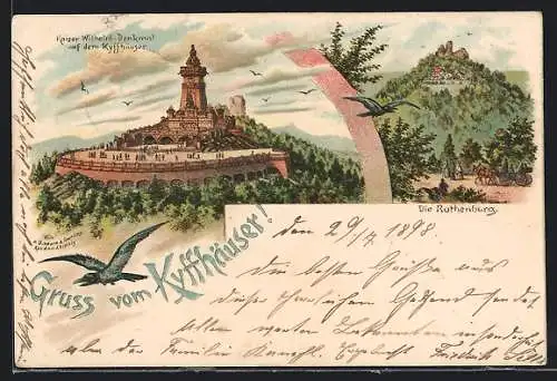 Lithographie Kyffhäuser, Kaiser-Wilhelm-Denkmal