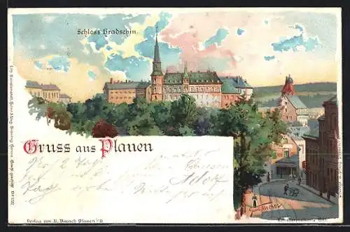 Lithographie Plauen / Vogtland, Schloss Hradschin