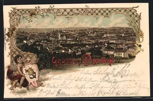 Lithographie Plauen i. V., Ortsansicht