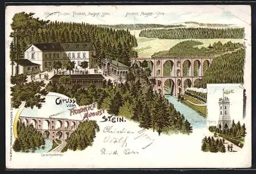 Lithographie Jocketa, Hôtel und Pension Friedrich August-Stein, Charlottenturm