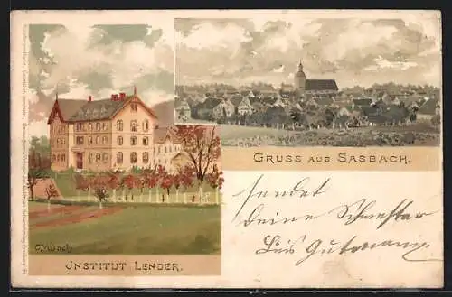 Künstler-Lithographie Carl Münch: Sasbach / Achern, Institut Lender