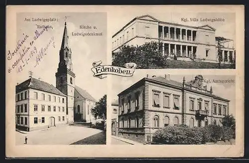 AK Edenkoben, Am Ludwigsplatz, Kgl. Villa Ludwigshöhe, Kgl. Amtsgericht