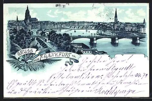 AK Frankfurt, Panorama m. Kirchen u. Brücke