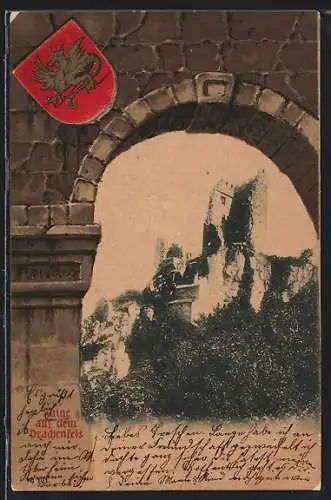 AK Königswinter, Ruine auf dem Drachenfels, Wappen, Passepartout