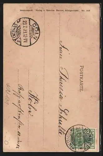 AK Königswinter, Ruine auf dem Drachenfels, Wappen, Passepartout