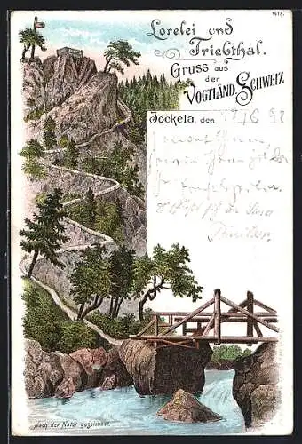 Lithographie Jocketa, Lorelei & Triebthal